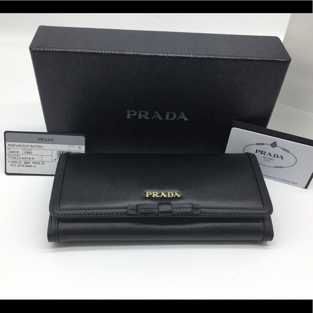 Prada♥️NEW♥️Vitello Move Fi Black Ribbon Leather - Picture 1 of 8